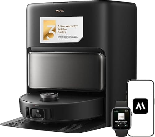 Mova V50 Ultra Complete Robot aspirateur et Laveur à vidage Automatique avec Aspiration de 24000 Pa,Lavage Thermique des sols avec système DuoSolution, Navigation FlexScope et système StepMaster Noir