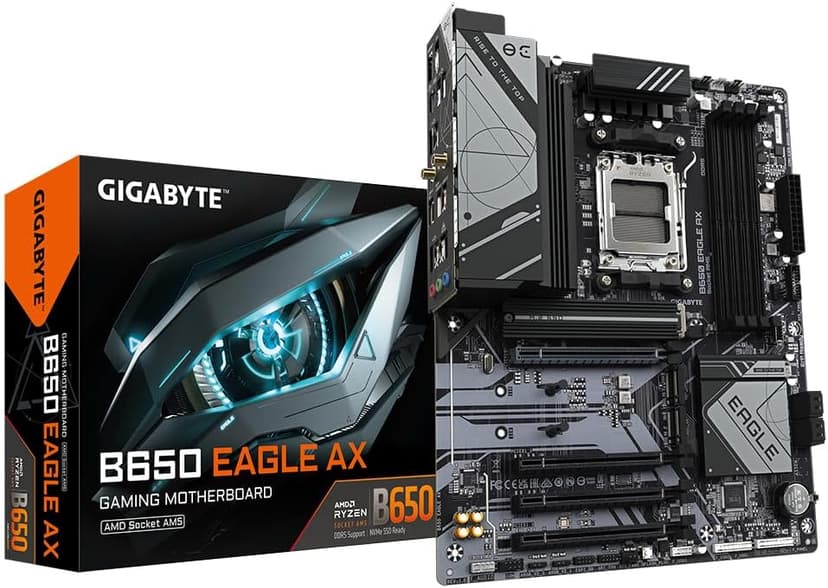 Gigabyte B650 EAGLE AX Motherboard - Supports AMD Ryzen 7000 CPUs, 12+2+2 Phases Digital VRM, up to 7600MHz DDR5 (OC), 1xPCIe 5.0 + 2xPCIe 4.0 M.2, Wi-Fi 6E 802.11ax, GbE LAN, USB 3.2 Gen2 - 1