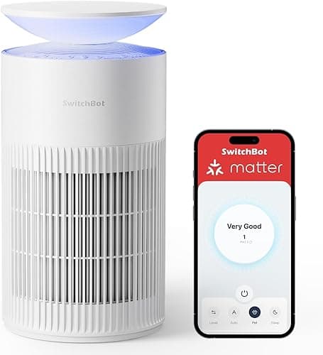 SwitchBot Air Purifier with Night Light, CADR 400m³/h for up to 83㎡, 3-Layer Filtration System removes 99.97% of pollutants, 20dB Sleep Mode, Supports Alexa&App Control, Chew-Proof Wire ideal for Pets