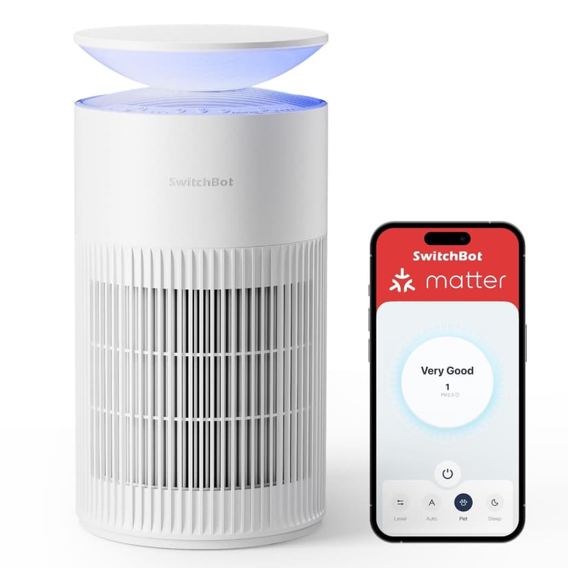 SwitchBot Air Purifier with Night Light, CADR 400m³/h for up to 83㎡, 3-Layer Filtration System removes 99.97% of pollutants, 20dB Sleep Mode, Supports Alexa&App Control, Chew-Proof Wire ideal for Pets - 1