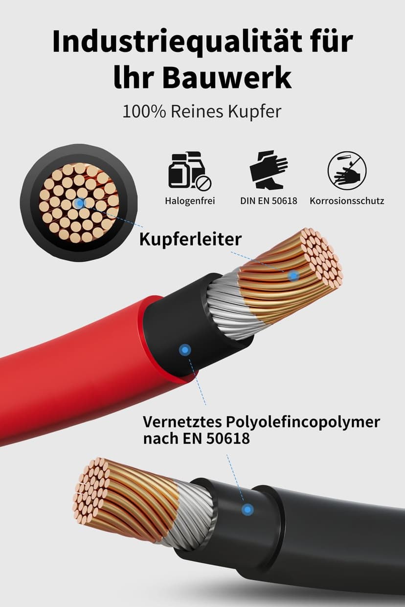 Solar Cable 4 mm²/6 mm², Solar Cable Extension 1/2/3/5/10/15/20 m, Multi-Contact 4 Solar Cable, IP67 Waterproof, Solar Cable Extension Cable - 3