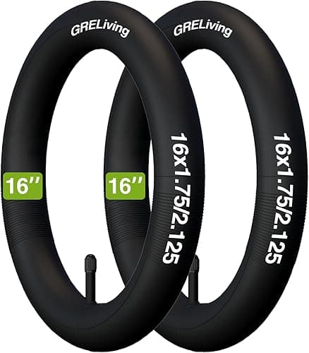 GRELiving Pack of 2 16 inch inner tubes, 16 x 1.75/2.125, Schrader valve, Black, Bicycle inner tube