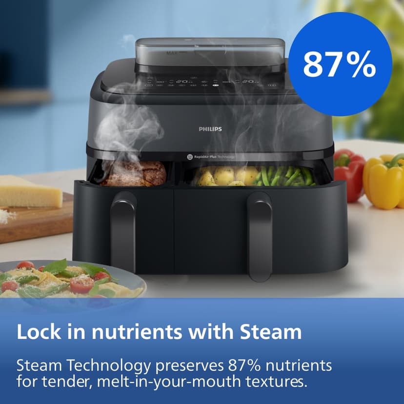 Philips Airfryer Series 5000 - Air Fryer with Double Basket and Steam Cooking, 9L, RapidAir, 19 Cooking Modes, Up to 90% Less Fat, AirSteam, Steam Cleaning, HomeID (NA550/00) - 7