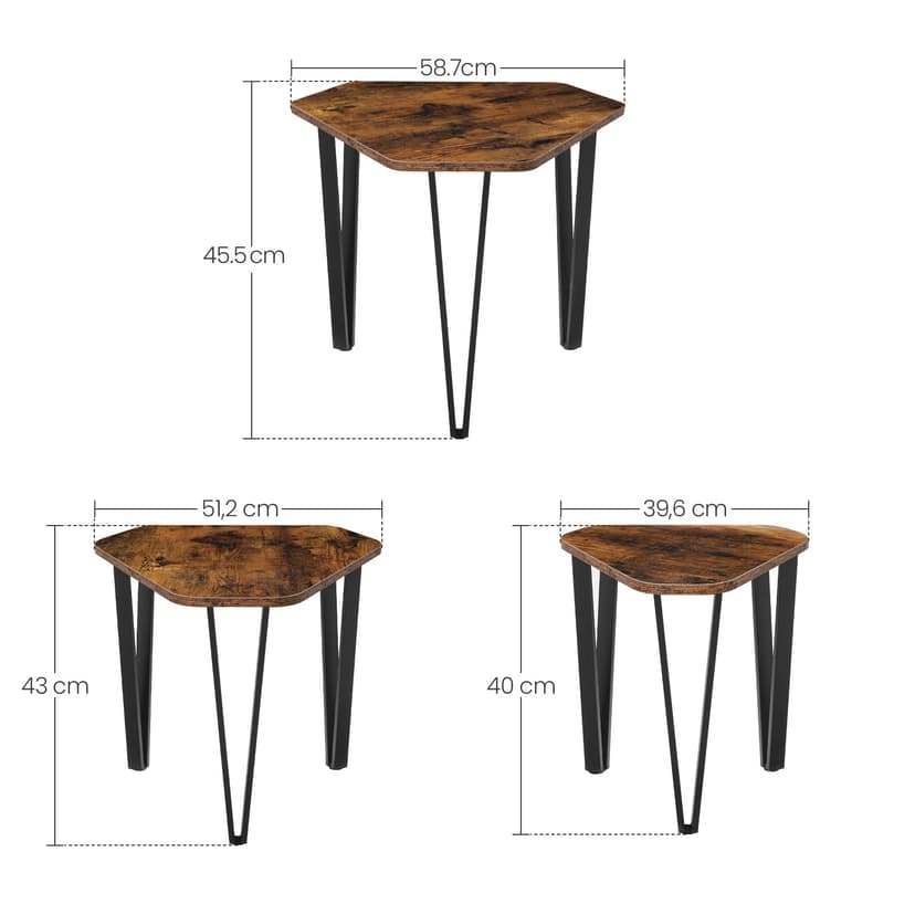 VASAGLE Nesting Coffee Table, Set of 3 End Tables for Living Room, Stacking Side Tables, Sturdy and Easy Assembly, Steel Frame, Industrial Style, Rustic Brown and Black LNT14BX - 5
