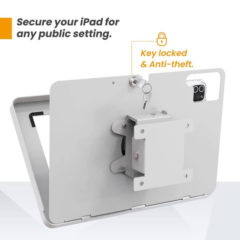 Beelta Wall Mount Tablet Holder for 10.9-Inch iPad 10th and Pro 11 Inch 1 2 3 4, Air 4 5, with Anti Theft Security Lock & Key, Heavy-Duty Metal, White - 4