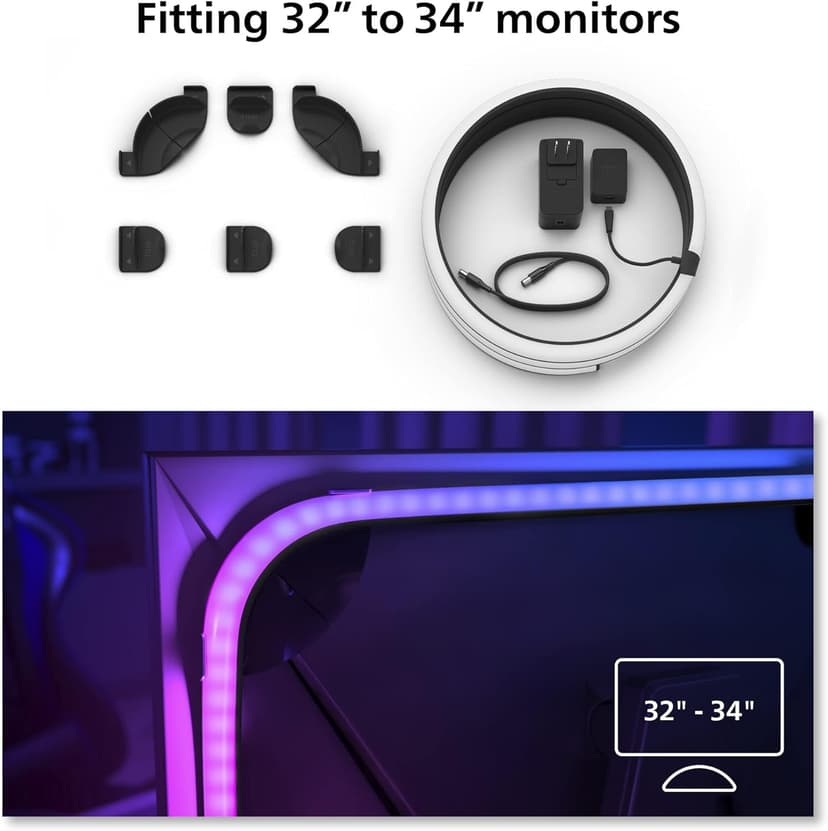 Philips Hue White and Color, Kit démarrage Lightstrip Hue Play gradient PC, écran 32-34 pouces + Pont, synchronisation de la lumière avec le jeu, compatible Alexa, Google et Apple - 2