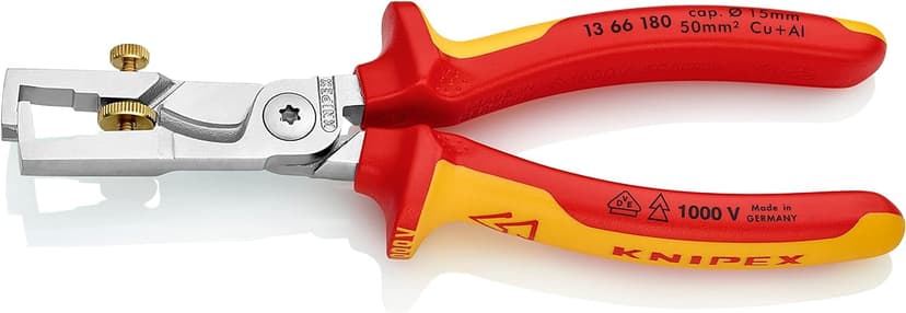 KNIPEX Strix Insulation Strippers with Cable Shears Self-Service Card Chrome-Plated Insulated with Multi-Component Grips, VDE-Tested, 13 66 180 SB - 1