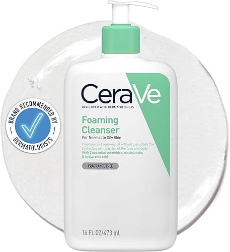 CeraVe Foaming Cleanser for Normal to Oily Skin with Niacinamide & 3 Essential Ceramides, Developed with Dermatologists, Gently Cleanses & Removes Excess Oil, Fragrance-Free