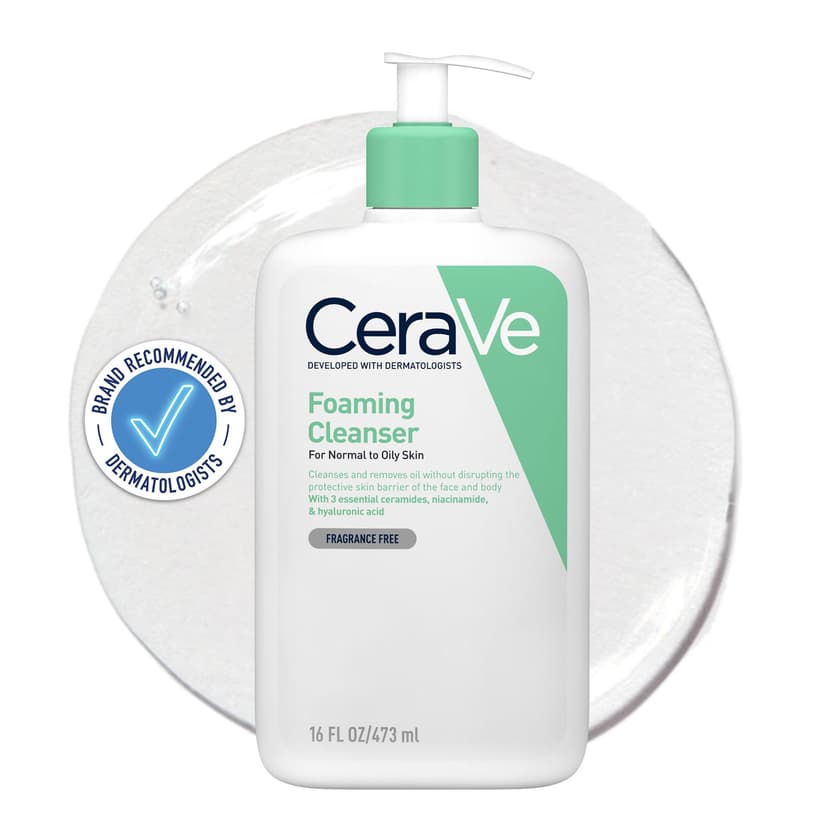 CeraVe Foaming Cleanser for Normal to Oily Skin with Niacinamide & 3 Essential Ceramides, Developed with Dermatologists, Gently Cleanses & Removes Excess Oil, Fragrance-Free - 1