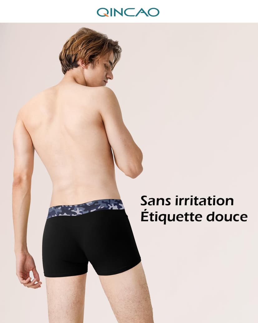 QINCAO Boxers Homme Lot de 6 Coton Pas d'étiquette Qui Gratte sous-vêtement Fitted Trunk Caleçons Ultra Doux Confortale - 6