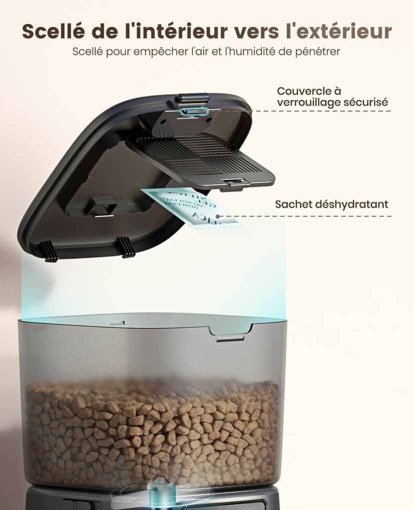 oneisall Distributeur Croquettes Chat Automatique, 3.5L Distributeur Croquettes Chat, Mangeoire de Nourriture, Gamelle Automatique pour Chien, 1-6 Repas par Jour (3.5L WiFi Noir) - 4