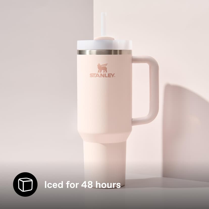 STANLEY 1913 Quencher H2.0 Flowstate Tumbler 1.2L - Cold for 11 Hours - Iced for 48 Hours - Metal Water Bottle with Straw, Handle and Lid - Dishwasher Safe - Travel Mug for Cold Drinks - Rose Quartz - 5