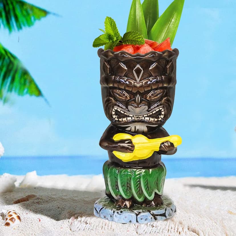 Tiki Mugs Glasses Mug for Cocktails Set of 4 Large Ceramic Tropical Cups Hawaiian Party Creative Cocktail Glass Drinks Bar Drinkware Premium Tropical Exotic Cute Barware 4 Packs - 5