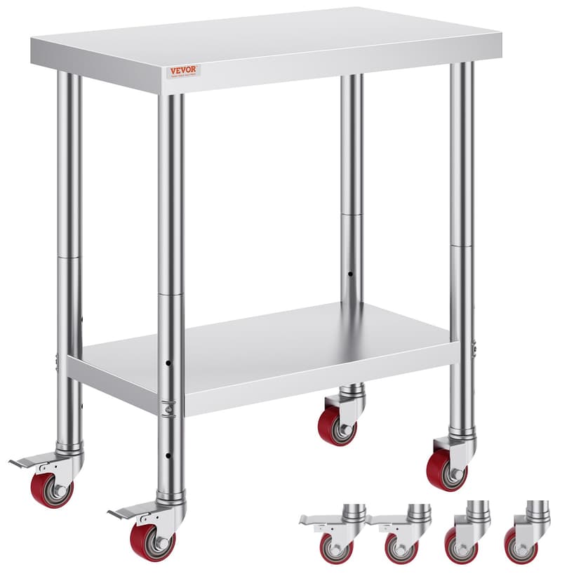 VEVOR Work Table 30 x 18 x 34 Inches Stainless Steel Catering Work Table 100 kg for Load Capacity Food Preparation Table Commercial Work Table for Kitchen Bar Restaurant 4 Adjustable Feet, Metallic - 1