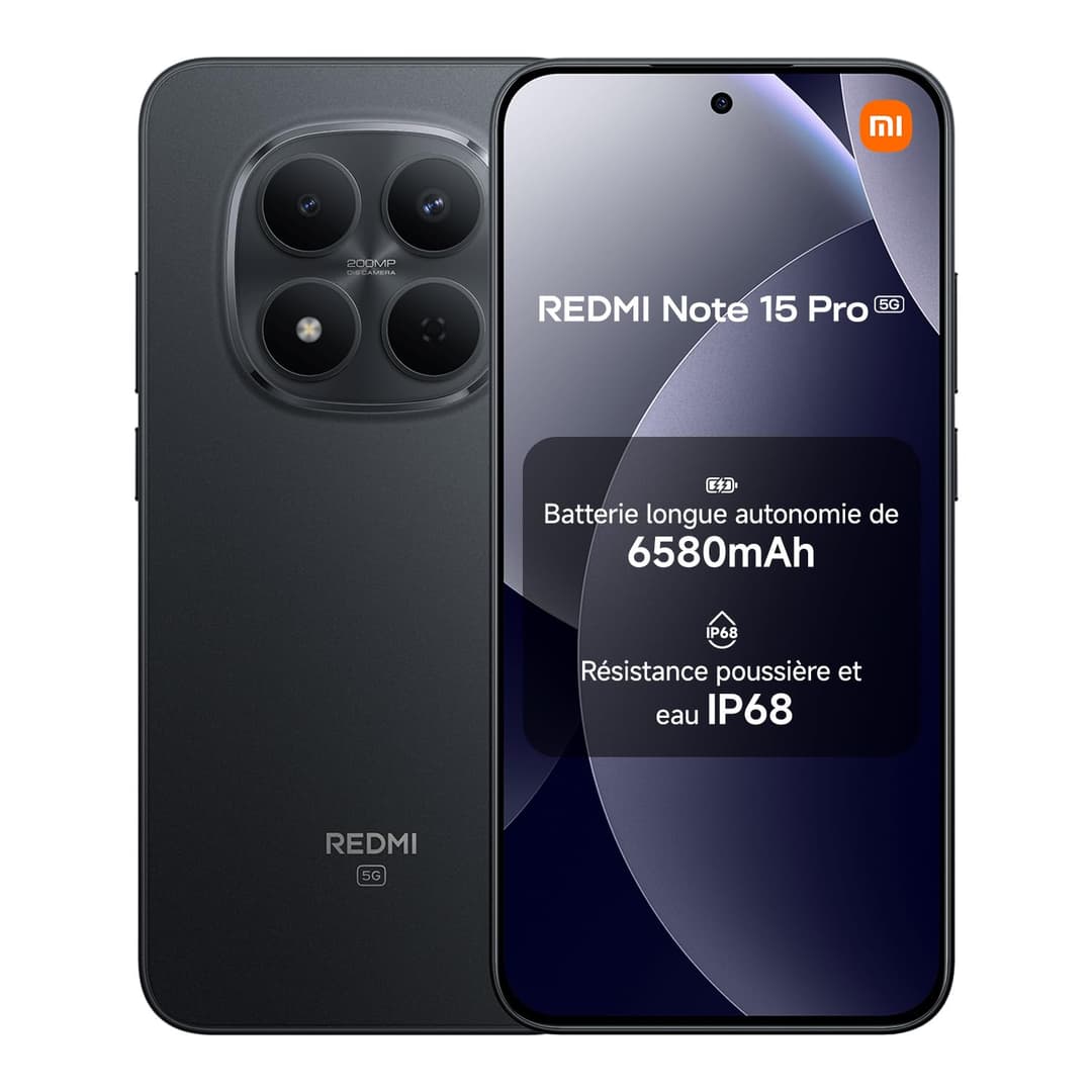 XIAOMI Redmi Note 15 Pro 5G, Smartphone 8+512 GB, Massive 6580mAh Battery, IP66/IP68, New 200MP Camera, 6.83" AMOLED Display, Black, Warranty 2 years, Charger Not Included