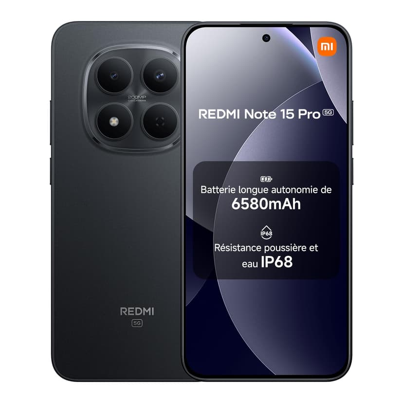 XIAOMI Redmi Note 15 Pro 5G, Smartphone 8+512 GB, Massive 6580mAh Battery, IP66/IP68, New 200MP Camera, 6.83" AMOLED Display, Black, Warranty 2 years, Charger Not Included - 1