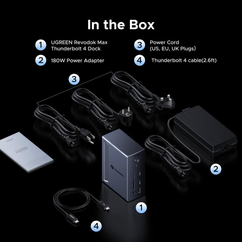 UGREEN Thunderbolt 4 Docking Station, 13-in-1 Revodok Max TB4 Dock, 3x 40Gbps TBT4, Single 8K, Dual 4K@60Hz, Up to 96W Laptop Charging, 20W USB-C, 1GbE, SD/TF for TBT4/3 MacBooks and Windows Laptops - 9