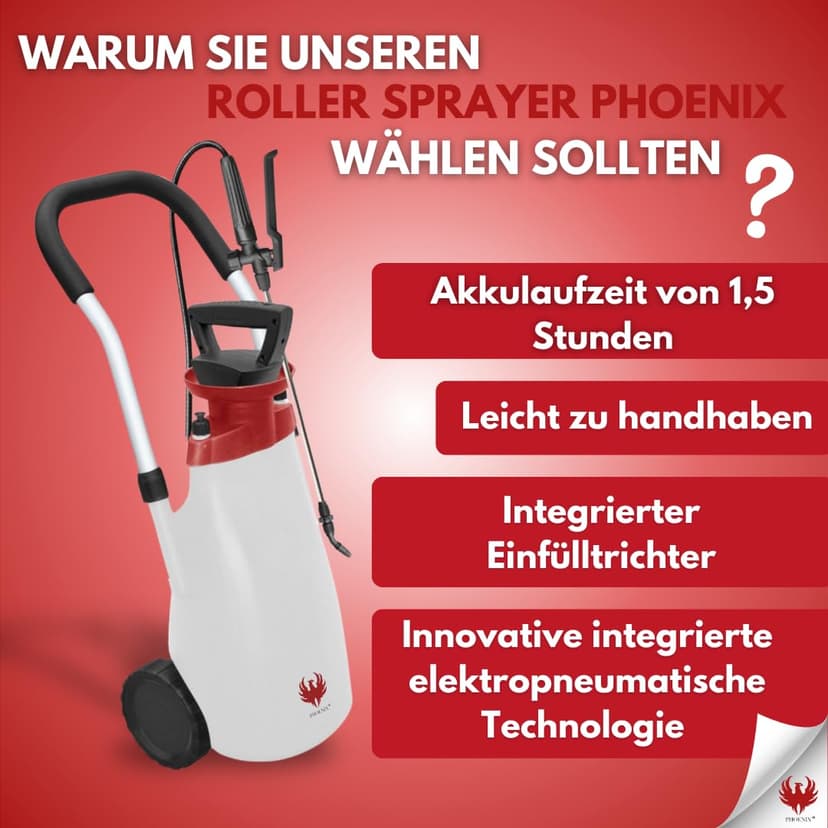 PHOENIX - Pulverisateur électrique de Jardin sur Roue Roller Sprayer, Pulverisateur Jardin avec Tuyau de 3m pour Une Pulvérisation sans Effort, pulvérisateur à Batterie, Autonome, Portable et Léger - 4