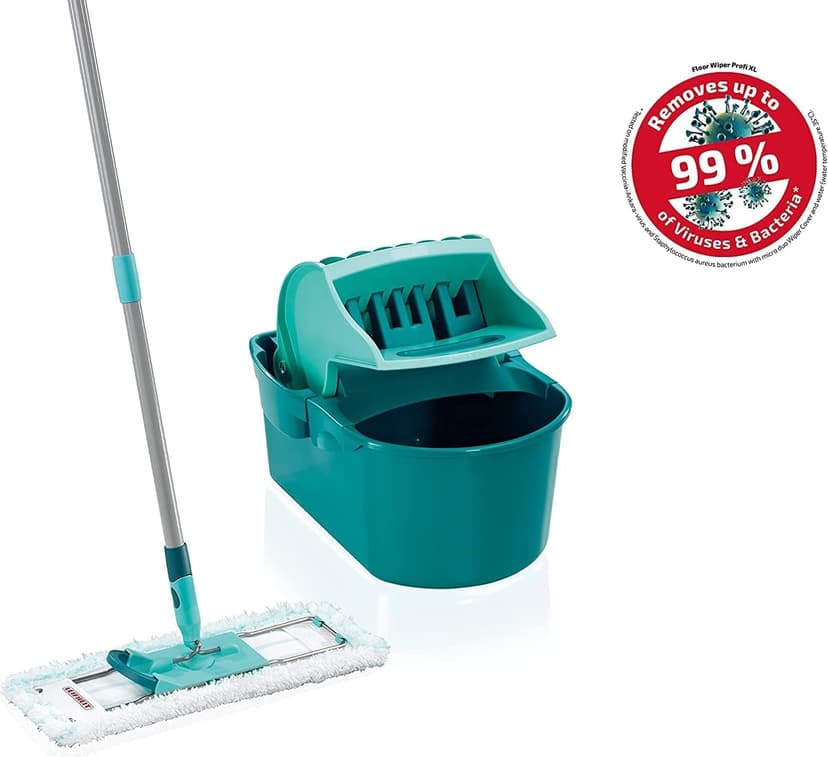 Leifheit Profi Compact Wringer Set, XL 42cm Flat Mop Head, 3-part Handle, Easy Wringing System, Turquoise - 2
