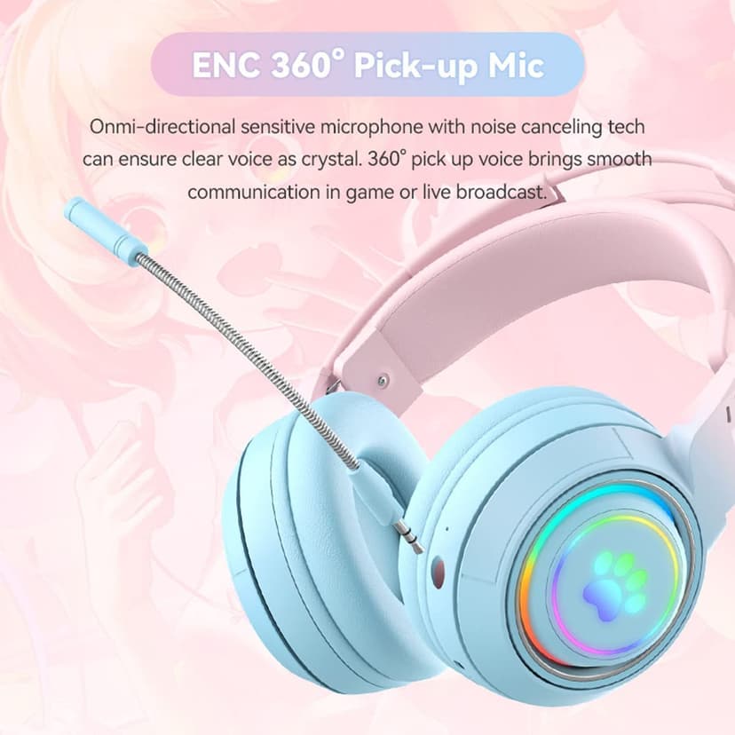 RGB Cat Ear Headphones,Bluetooth 5.3 Stereo Gaming Headset Over Ear Wireless Earphones with 50MM Driver/Detachable Mic/Elk Ears for Kids Adults - 5
