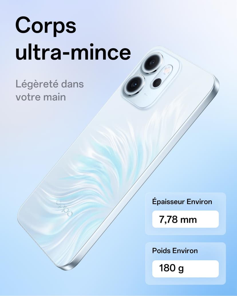 OPPO Reno14 F 5G 8+256GB, AI Android Unlocked Smartphone, 6.57" 120Hz AMOLED Display, 50+32MP AI Camera, 6000mAh Battery, IP69 Water Resistance, Opal Blue (Include 45W SUPERVOOC Charger) - 9