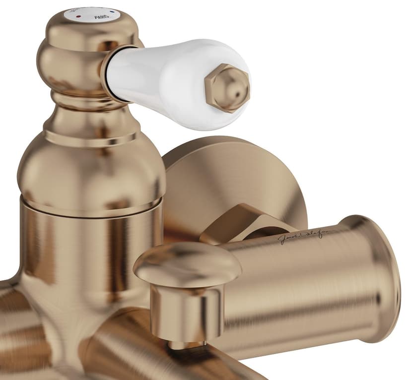 Jacob Delafon - Louise wall-Mounted Bath-Shower Mixer - Mechanical - Retro Design, Ceramic Handle - Water Saving - 21x14.5x19.5cm - Bronze - E24363-BCN - 2