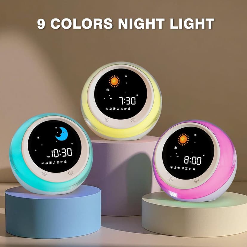 iHoo Réveil pour Enfants, réveil pour Apprendre à Dormir avec Lever du Soleil et de la Lune, Son de Sommeil, lumière de Nuit et réveil Automatique pour Les Enfants et Les Jeunes - 4