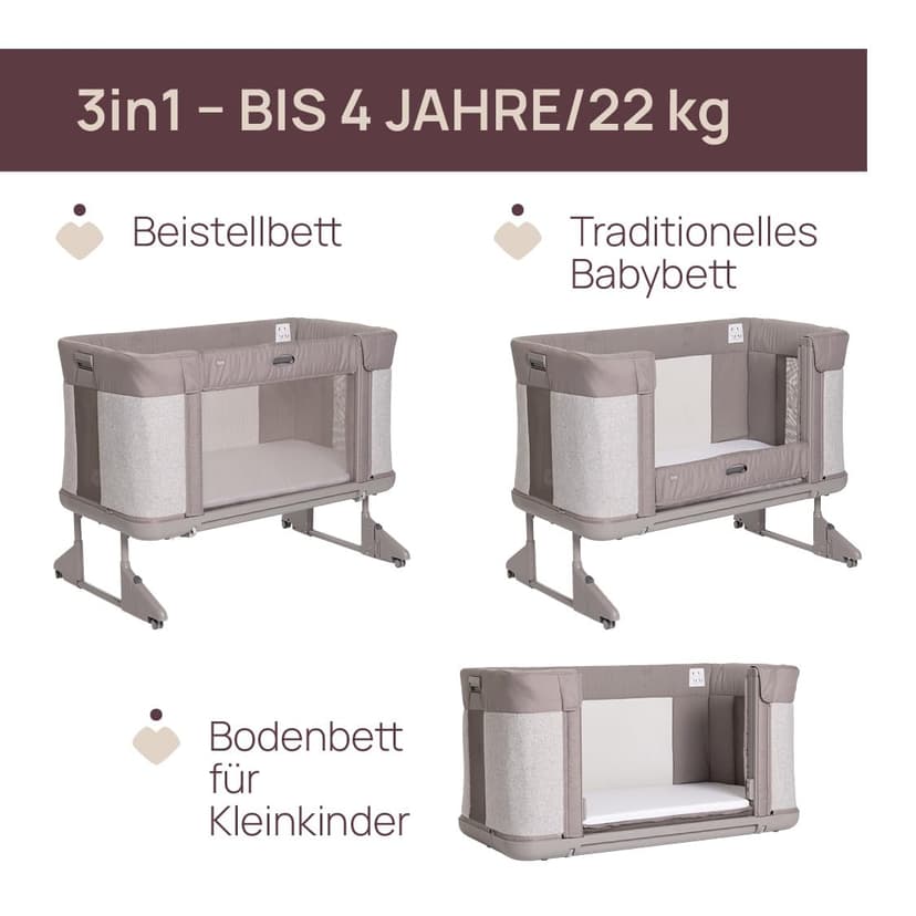 Chicco Next2Me Forever, Lit Bébé 3en1, Jusqu’à 4 Ans (22 Kg), Compatible avec Différents Lits, Berceau Bébé 3en1, Hauteur Réglable, Bonne Circulation de l'Air, 4 Roues, Matelas Inclus - 3