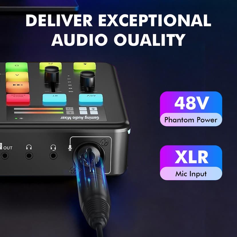 G1 Neo Audio Mixer, Gaming Audio Mixer, RGB Sound Card for XLR Microphone, Streaming Audio Interface, 48V Phantom Power, Custom Sound Effects - 4