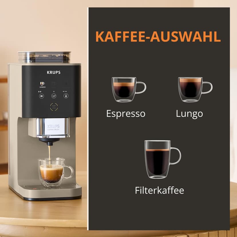 KRUPS Coffee Crush Superautomatic Coffee Maker 15 Bar 3 Coffee Recipes 3 Temperature Levels Touch Screen Compact 15 cm Wide SA402AE0 - 4