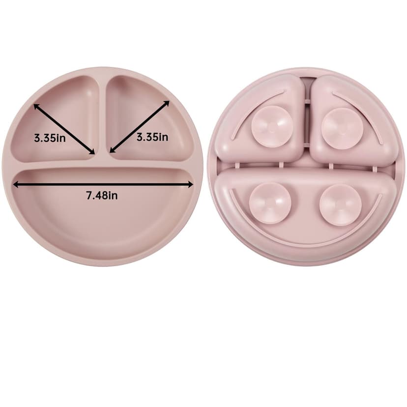 PandaEar 2 Pack Silicone Baby Suction Plates with 2 Spoons 2 Forks for Weaning Girls, Sectioned Divided Baby Weaning Plates, Toddler Dinner Plates Set for Toddlers Kids Childrens, BPA-Free, Pink - 3