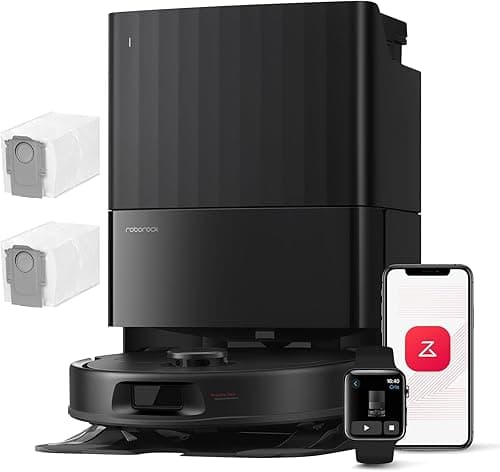 roborock QV 35A Set Aspirateur Robot Laveur, 8000Pa HyperForce, Station Multifonctionnelle, Serpillière Rotative 200 TR/Min & Relevable 10mm, Anti-enchevêtrement, Évitement d'obstacles, Cartographie