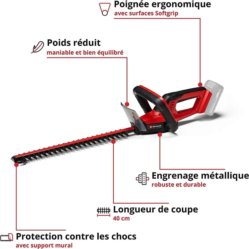Einhell Cordless Hedge Trimmer 18V Power X-Change, 40cm (16 Inch), Lightweight, Laser-Cut Diamond-Ground Steel Blades, incl. Quiver, Without Battery GC-CH 18/40 Li Solo - 4