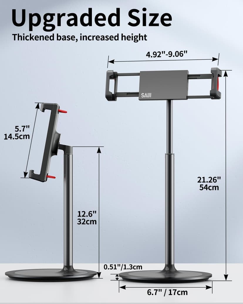 SAIJI Support de Tablette Réglable, Support de Téléphone avec Grande Base Stable, Angle et Hauteur Réglable Compatible avec 4,7-12,9" Iphone iPad Pro Air Mini (Argent) - 6