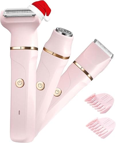 Women's Shaver, 3-in-1 Intimate Shaver for Women, Facial Hair Remover for Women, Women's Shaver Electric for Legs, Arms, Armpits and Bikini Area, Rechargeable IPX7 Waterproof Trimmer Women, Pink