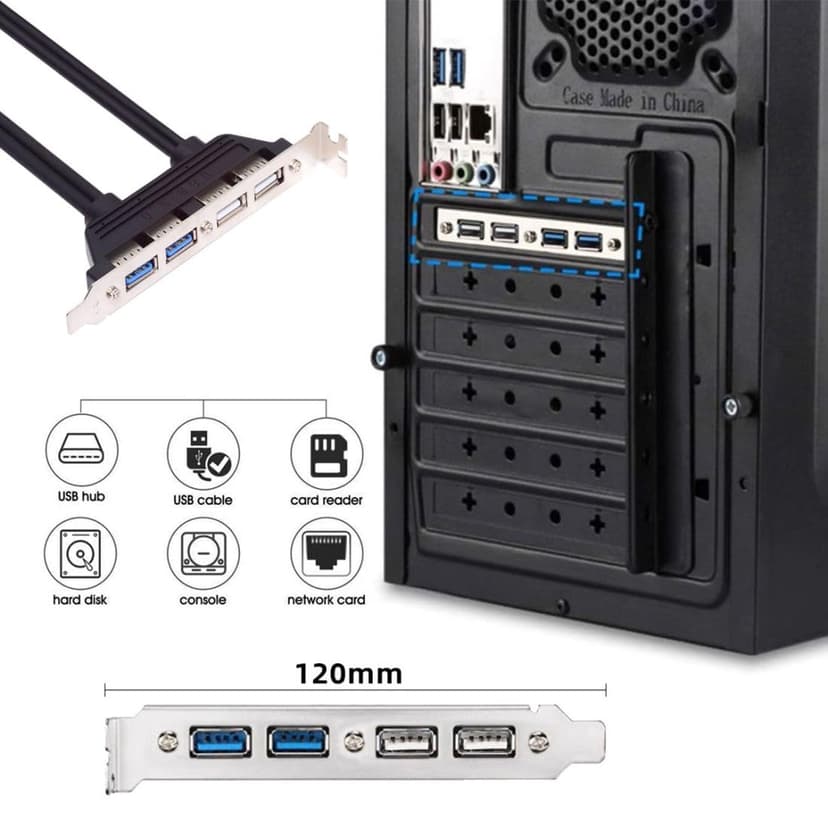 ChenYang USB Front Panel Header 9/10Pin & 19/20Pin to 2 USB 2.0 & 2 USB 3.0 Female Chassis Back Panel Port Extension Cable 0.5M with 12cm PCI-E Slot Bracket - 2