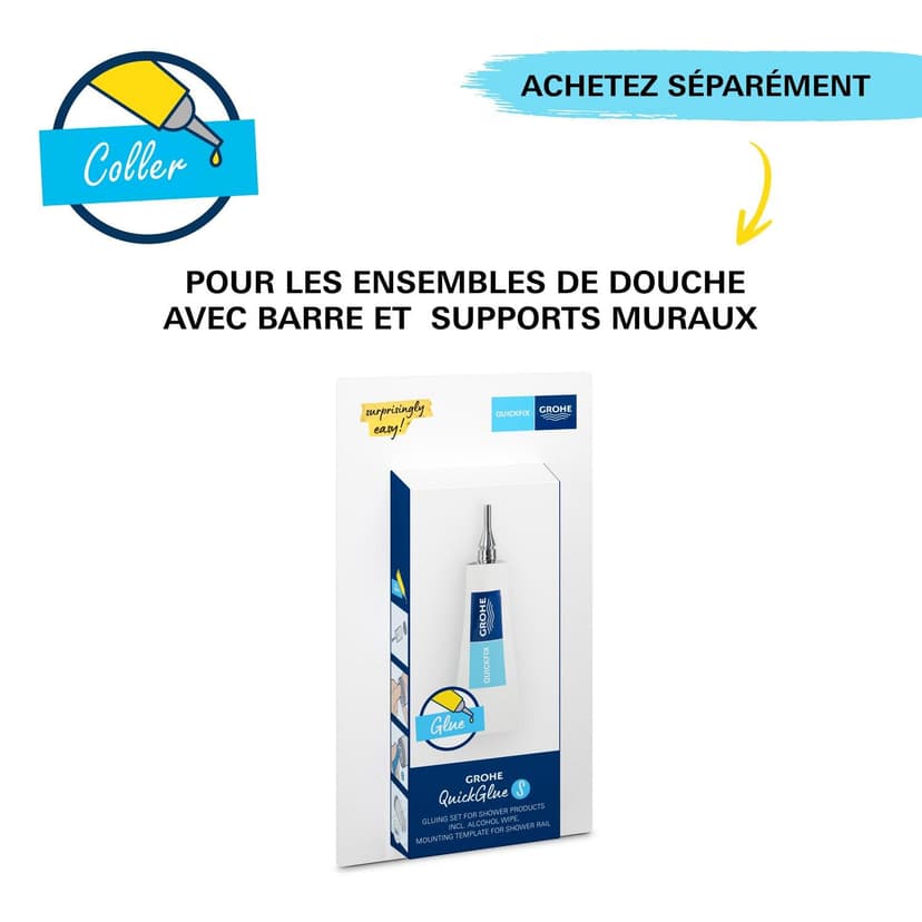 GROHE Vitalio Start 110, Ensemble de Douche avec Douchette Ronde 1 jet, Support de Douche Mural Universel, Flexible 1,75m, Economie d'Eau, A coller avec GROHE QuickGlue ou à visser, Chromé, 27944001 - 7