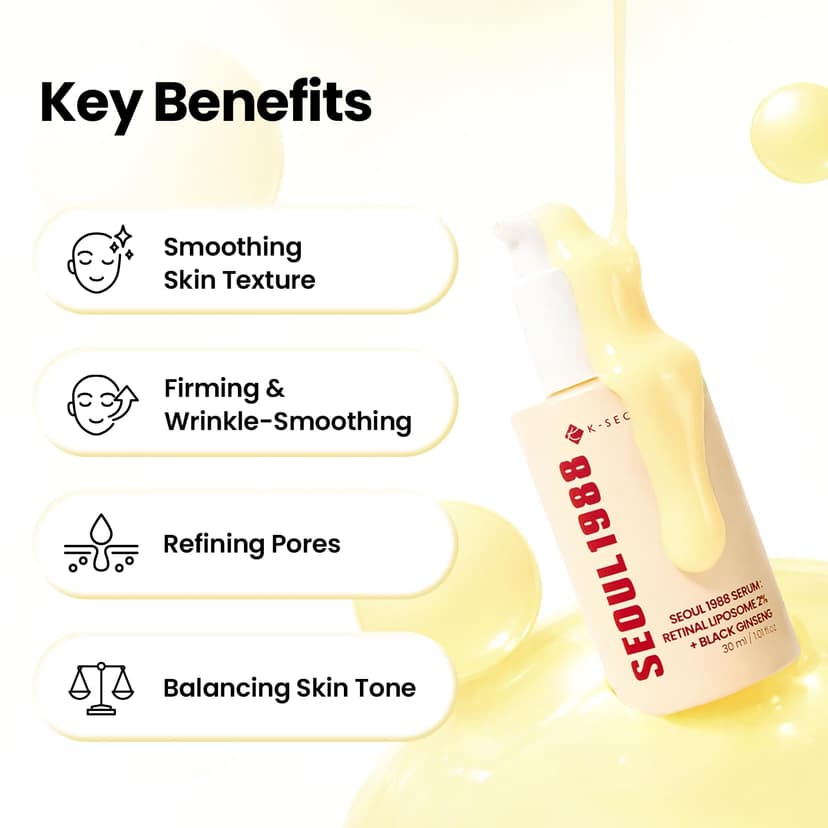 K-SECRET SEOUL 1988 Retinal Serum – Formulated with Advanced Retinal Liposome 2% and 58% Black Ginseng Extract | Fine Lines and Skin Texture Care Serum | Korean Skincare, 30ml / 1.01 fl oz - 3