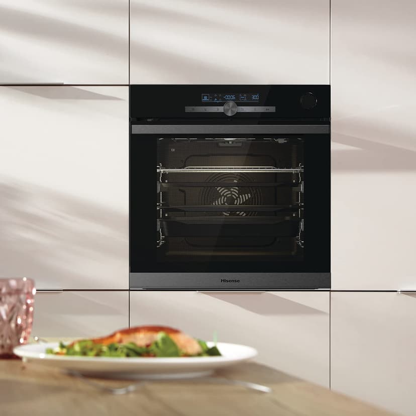 Hisense BSA66334PX Four pyrolytique à vapeur 100% + fonction friteuse à air sans huile, grande capacité 77 L, cuisson simultanée 5 niveaux, ventilateur XXL, Pizza mode 300°, portes amovibles inox - 2