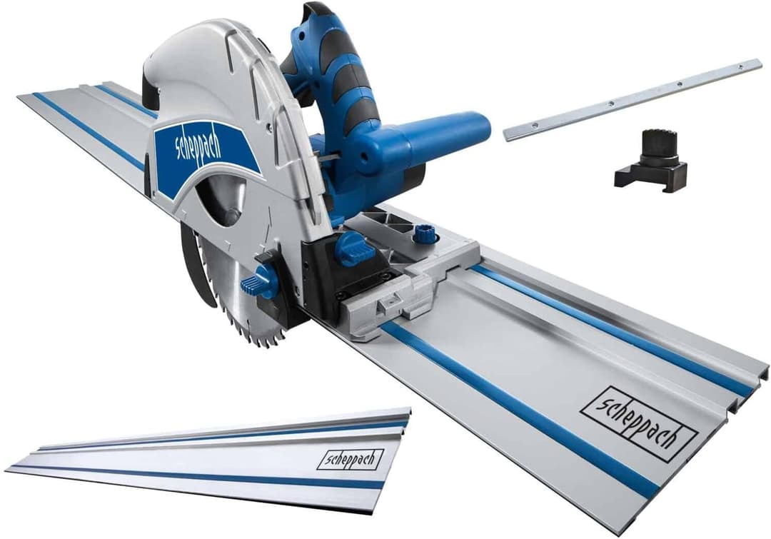 Scheppach PL75 Plunge Saw | 210mm Circular Saw | 1.4m Track | 1600W | 55cm Depth Cuts Wood, Metal, Plastic, Flooring | 45° Tilt | Inc. Guide Rail