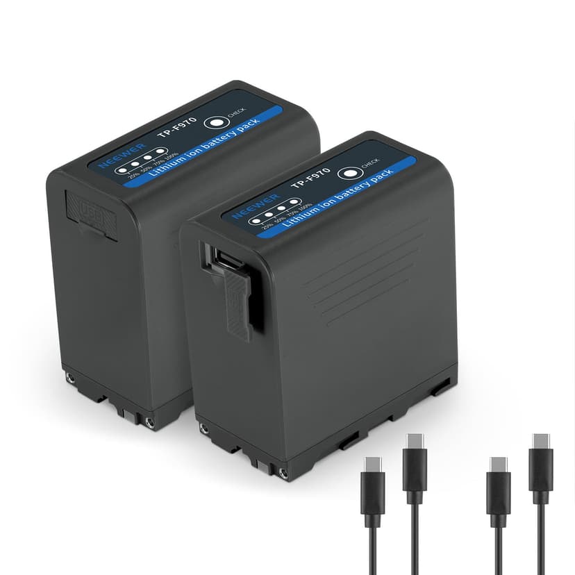 NEEWER 2 Batteries Rechange NP-F970 7800mAh, Batterie NP-F Rechargeable pour Sony FX3/FX30/A7, pour Canon R5, pour Nikon Z8, Charge Rapide USB C 20W PD pour Caméscope Éclairage LED Moniteur, TP-F970 - 1