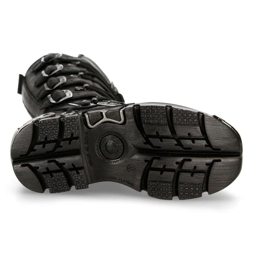 New Rock 272-S1 Bottes Hautes Gothiques Emo en Cuir Noir Métallisé Avec Lacet et Fermeture à Boucle 6.5 - 8