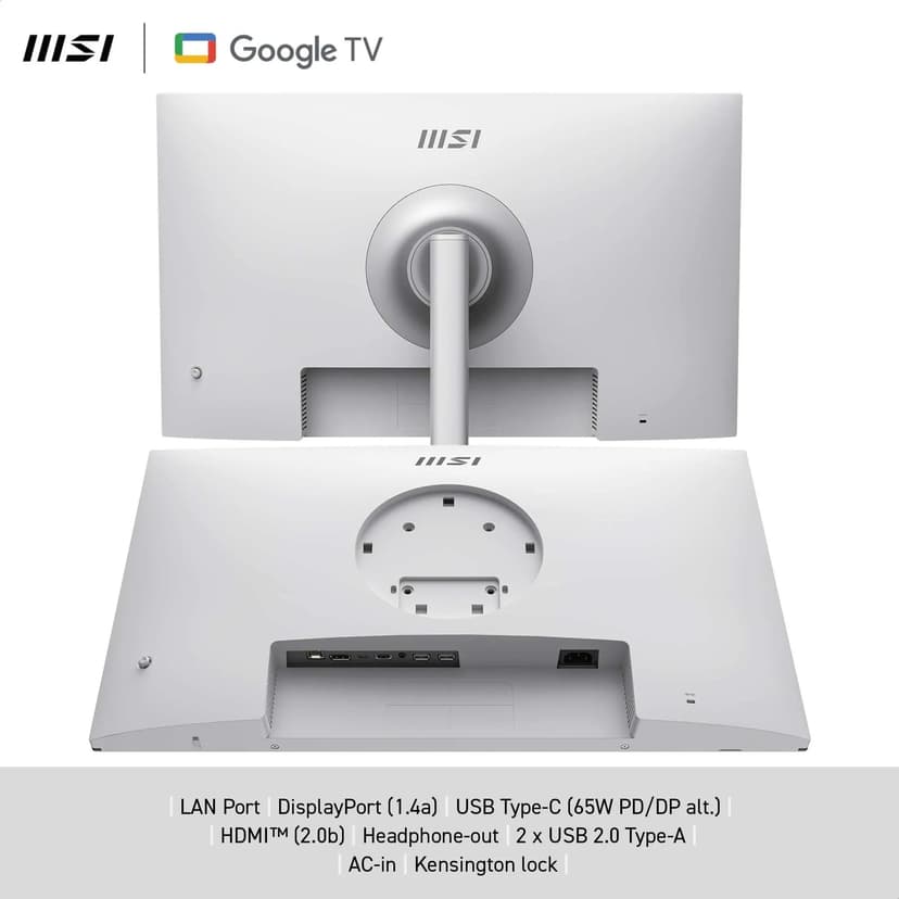 MSI Modern MD272UPSW Smart Monitor 27 pouces 4K UHD Google TV - Google Assistant, Dolby Audio, affichage sans fil, multicontrôle - WiFi 5, Bluetooth 5.0, LAN, HDMI 2.0b, DP 1.4a, Type-C PD 65W, USB-A, - 6