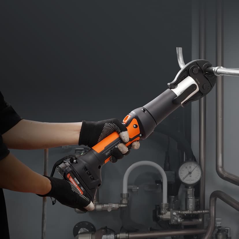VEVOR Kit d'outils de sertissage de tuyaux électriques alimentés avec 2 batteries 18 V 2,0 Ah, pince à sertir professionnelle, avec mâchoires V15, V22, V28, chargeur rapide et étui de transport, 360° - 8