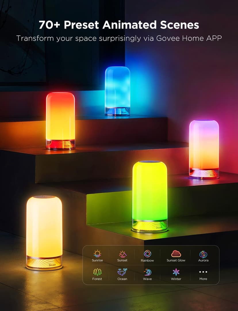 Govee Bedside Touch Table Lamp, Night Light Kids LED RGBICWW Works with Matter and Alexa, Music Sync, 70 Scene Modes, Timer, 2700-6500K Night Lamp for Bedroom, Kids, Living Room Decor(Corded Electric) - 5