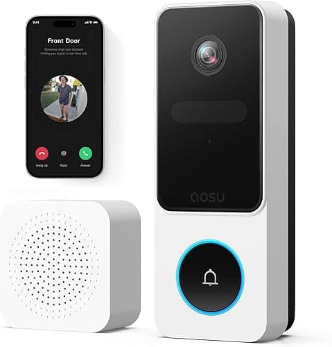 aosu 2K HD Wireless Video Doorbell Camera with Chime, Battery Powered, Wide Angle, 2-Way Talk, AI Human Detection, Local & Cloud Storage, 2.4GHz WiFi, Alexa Compatible, Senior-Friendly