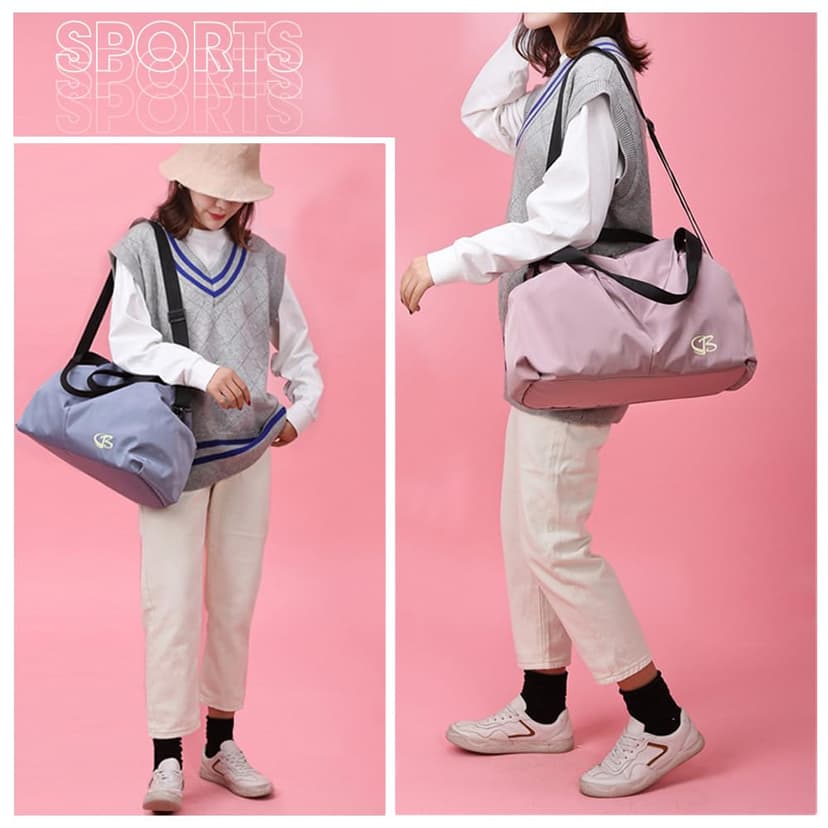 Vllcsla Sac de Sport Femme Petit, Poche Humide, 45x27x20 cm, Imperméable Sac à Bandoulière de Sport/Voyage, Sacs de Week-End à Main, Sacs de Voyage Femme Piscine, Léger, Doux (Rose foncé) - 3