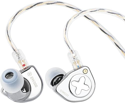 Linsoul SIMGOT EW300 1DD+1Planar+1PZT Hybrid Driver In Ear Monitor, Wired Earbuds IEM, Gaming Earbuds with Detachable Nozzles, Silver-Plated OFC IEM Cable (Standard Edition)