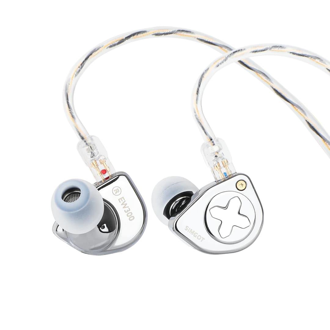 Linsoul SIMGOT EW300 1DD+1Planar+1PZT Hybrid Driver In Ear Monitor, Wired Earbuds IEM, Gaming Earbuds with Detachable Nozzles, Silver-Plated OFC IEM Cable (Standard Edition)