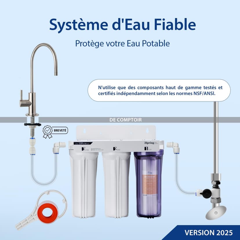 iSpring US31 Classic Système de Filtration d'Eau sous Évier en 3 Étapes pour Boire, sans Réservoir, Haute Capacité, Sédiments + Carbone + Carbone (version la plus récente) - 7